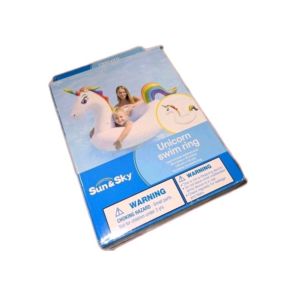 Giant Unicorn Pool Float 46" Inflatable Swim Ring Tube Sun & Sky Summer Beach - Picture 4 of 4